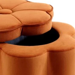 Pollie Orange Velvet Storage Stool -FINZ Furniture Shop POUF 291 ORANGE VEL detail2