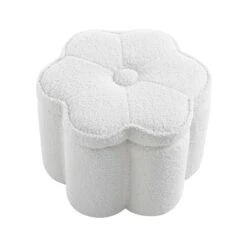 Pollie White Teddy Boucle Storage Stool -FINZ Furniture Shop POUF 291 WHITE TEDDY WB1