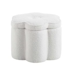 Pollie White Teddy Boucle Storage Stool -FINZ Furniture Shop POUF 291 WHITE TEDDY WB2