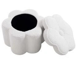 Pollie White Teddy Boucle Storage Stool -FINZ Furniture Shop POUF 291 WHITE TEDDY WB3