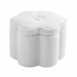 Pollie White Teddy Boucle Storage Stool -FINZ Furniture Shop POUF 291 WHITE TEDDY WB4
