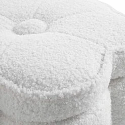 Pollie White Teddy Boucle Storage Stool -FINZ Furniture Shop POUF 291 WHITE TEDDY detail1