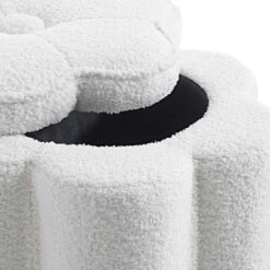 Pollie White Teddy Boucle Storage Stool -FINZ Furniture Shop POUF 291 WHITE TEDDY detail2