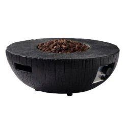 Round Outdoor Charred Wood Effect Concrete Gas Fire Bowl 13 Round Outdoor Charred Wood Effect Concrete Gas Fire Bowl -FINZ Furniture Shop PTHR HL 03 BLACK 1