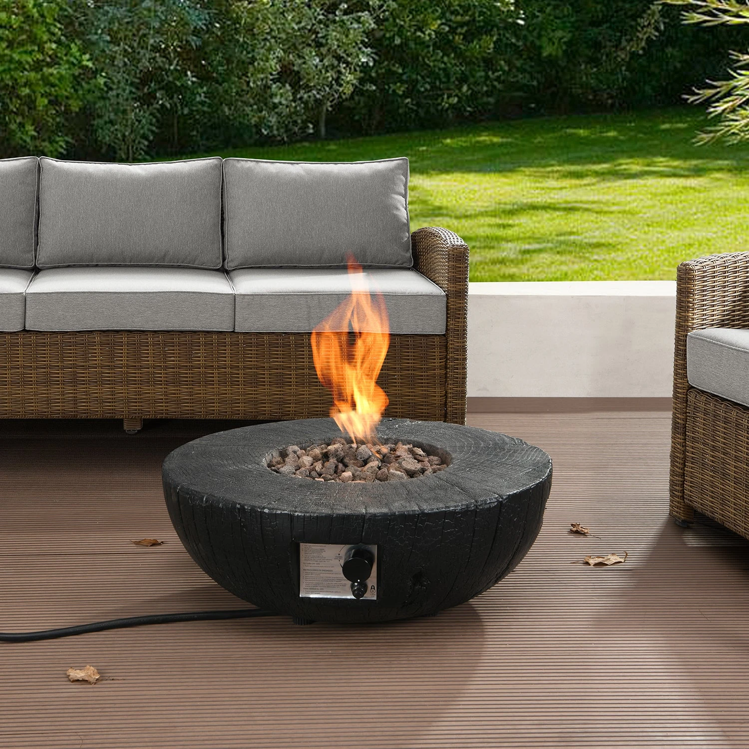 Round Outdoor Charred Wood Effect Concrete Gas Fire Bowl 3 Round Outdoor Charred Wood Effect Concrete Gas Fire Bowl