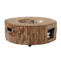Round Outdoor Gas Fire Bowl Rustic Wood Effect 13 Round Outdoor Gas Fire Bowl Rustic Wood Effect -FINZ Furniture Shop PTHR HL 04 WOOD 1