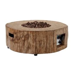 Round Outdoor Gas Fire Bowl Rustic Wood Effect 12 Round Outdoor Gas Fire Bowl Rustic Wood Effect -FINZ Furniture Shop PTHR HL 04 WOOD 2