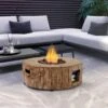 Round Outdoor Gas Fire Bowl Rustic Wood Effect 2 Round Outdoor Gas Fire Bowl Rustic Wood Effect -FINZ Furniture Shop PTHR HL 04 WOOD main