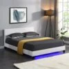URSA White PU Leather Bed Frame With LED On Footend -FINZ Furniture Shop SF804WHITE main