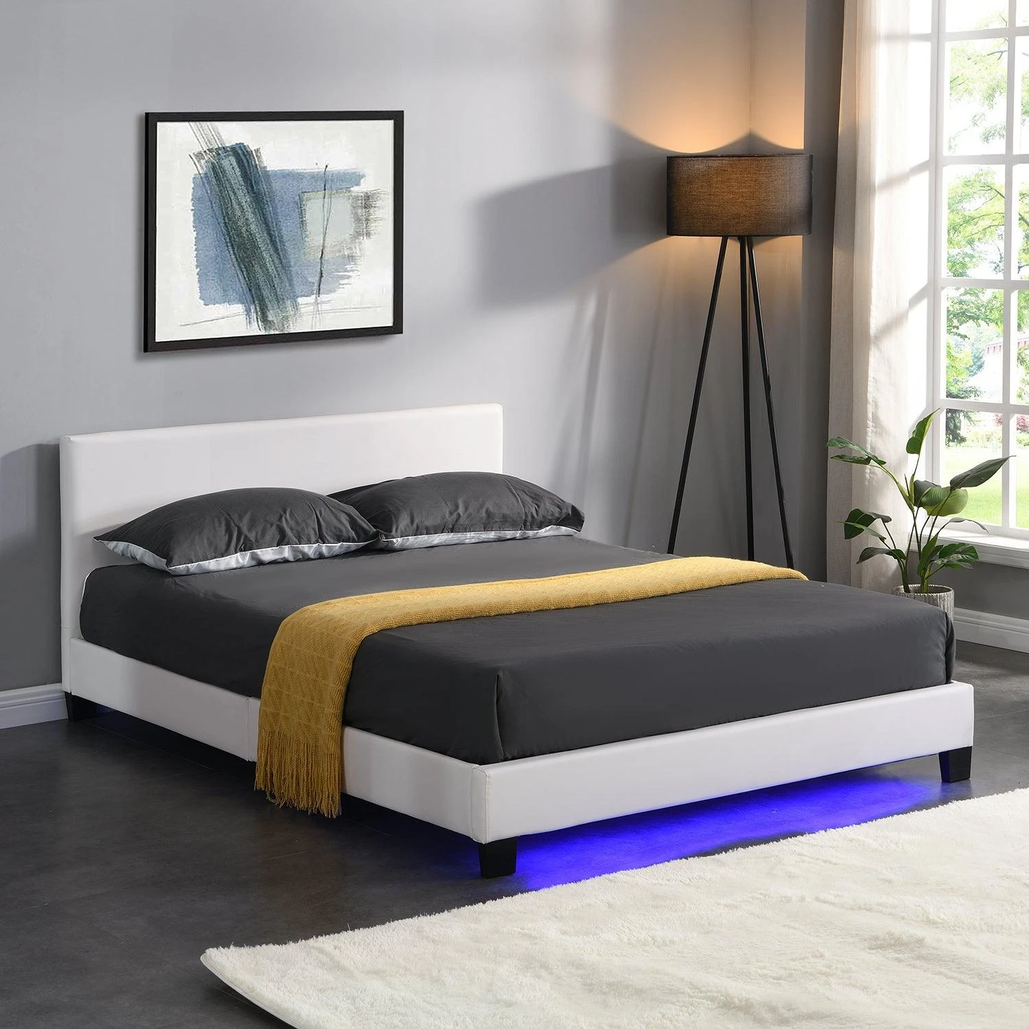 URSA White PU Leather Bed Frame With LED On Footend 3 URSA White PU Leather Bed Frame With LED On Footend