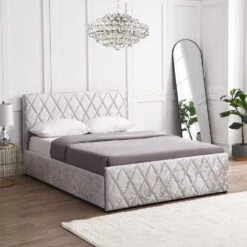 Cherry Tree Furniture HAYDEN Crushed Velvet Side Lift Storage Ottoman Upholstered Bed Frame Silver