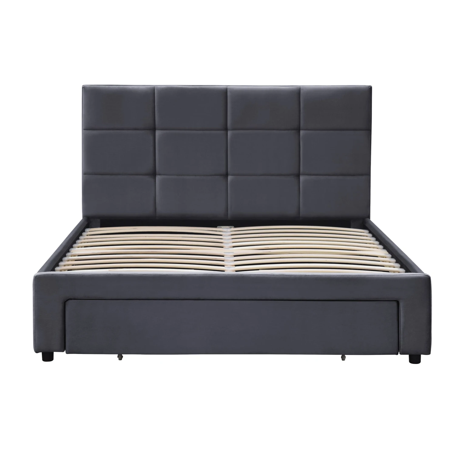Julian King Bed Frame With Pull-out Storage Drawers Dark Grey Velvet 4 Julian King Bed Frame With Pull-out Storage Drawers Dark Grey Velvet - Image 2