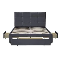 Julian King Bed Frame With Pull-out Storage Drawers Dark Grey Velvet 8 Julian King Bed Frame With Pull-out Storage Drawers Dark Grey Velvet -FINZ Furniture Shop SF903B CHARCOAL 2