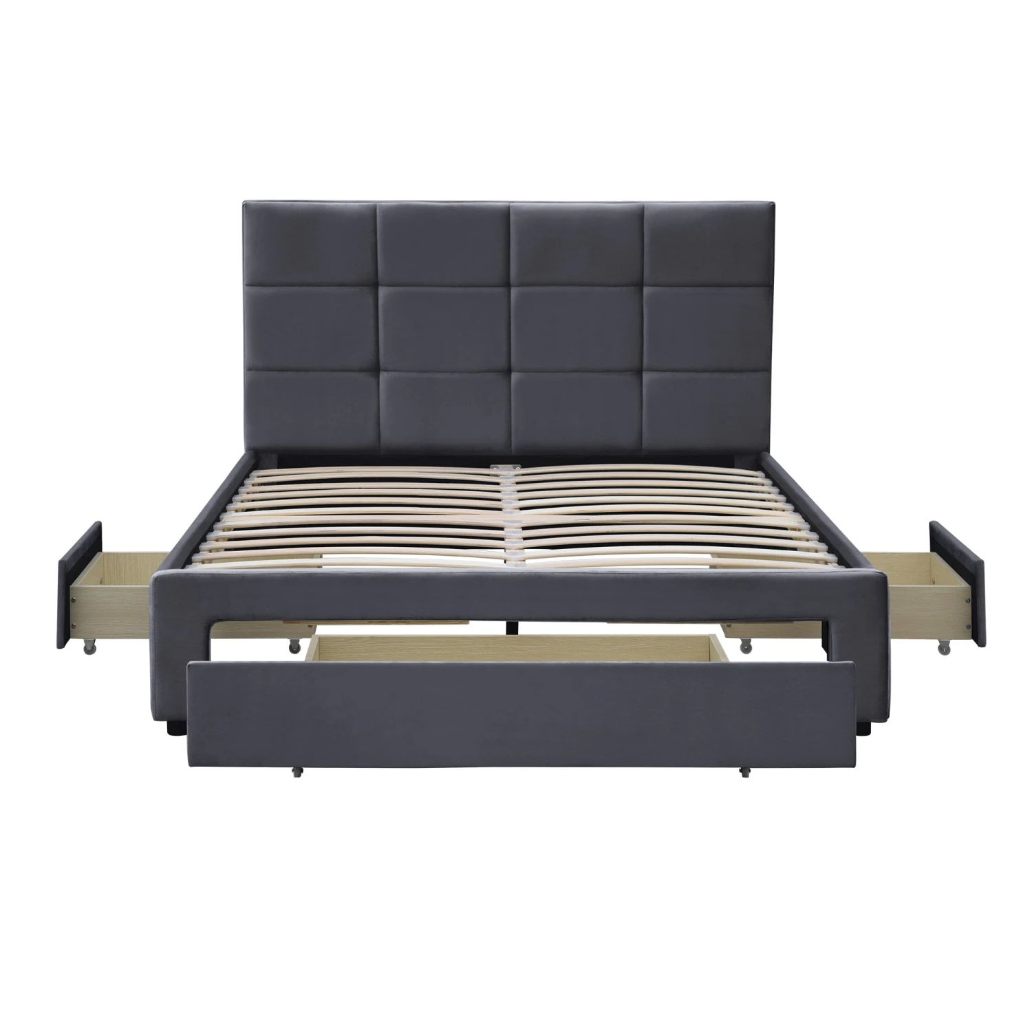 Julian King Bed Frame With Pull-out Storage Drawers Dark Grey Velvet 5 Julian King Bed Frame With Pull-out Storage Drawers Dark Grey Velvet - Image 3