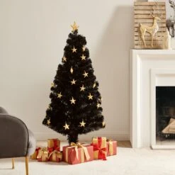 Fibre Optic Artificial Black Pine Christmas Tree With Pre-lit Warm White LED Lights (4ft To 6ft) 10 Fibre Optic Artificial Black Pine Christmas Tree With Pre-lit Warm White LED Lights (4ft To 6ft) -FINZ Furniture Shop XMSTR 01 BLACKLED 2
