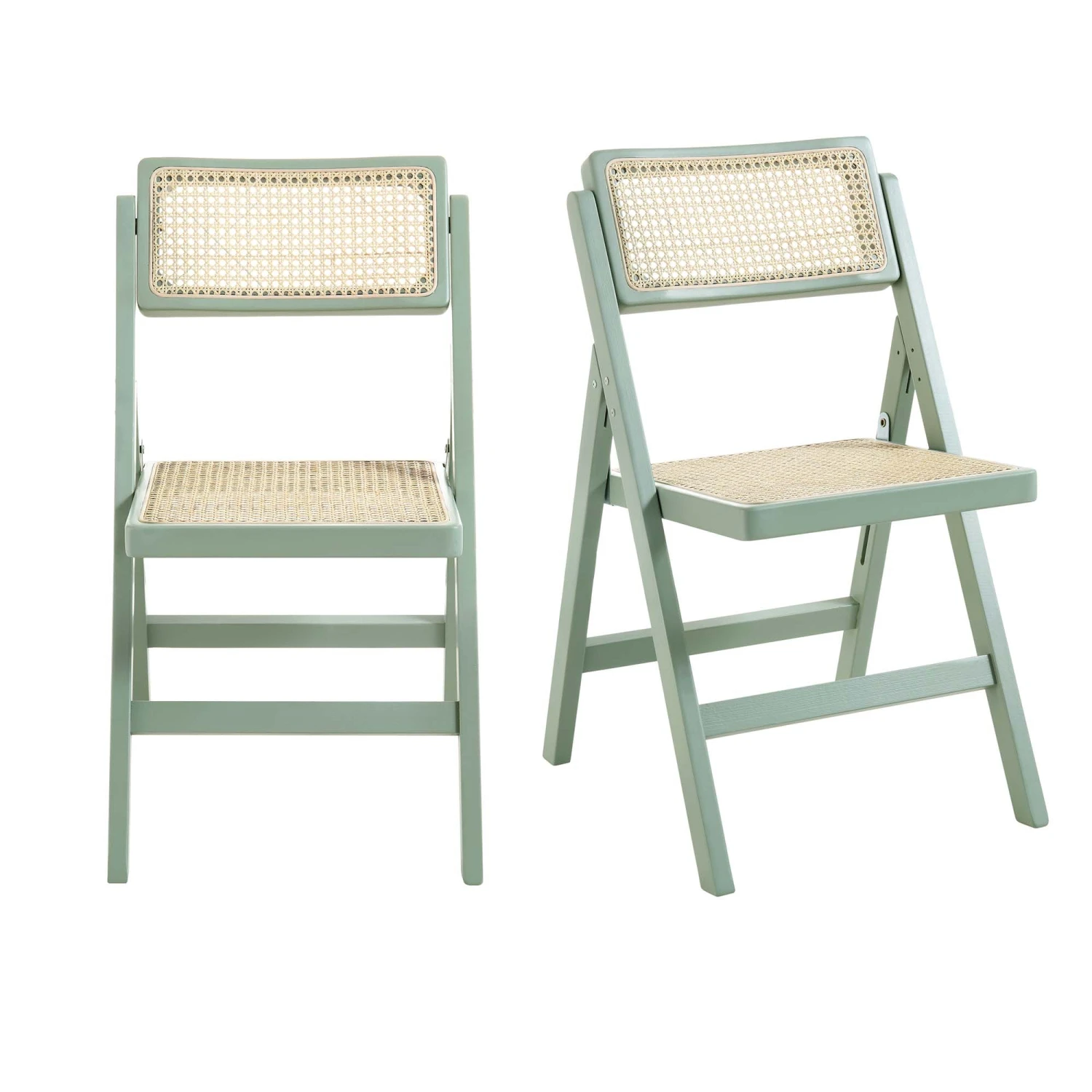 Frances Set Of 2 Folding Cane Rattan Chairs, Mint 5 Frances Set Of 2 Folding Cane Rattan Chairs, Mint - Image 3