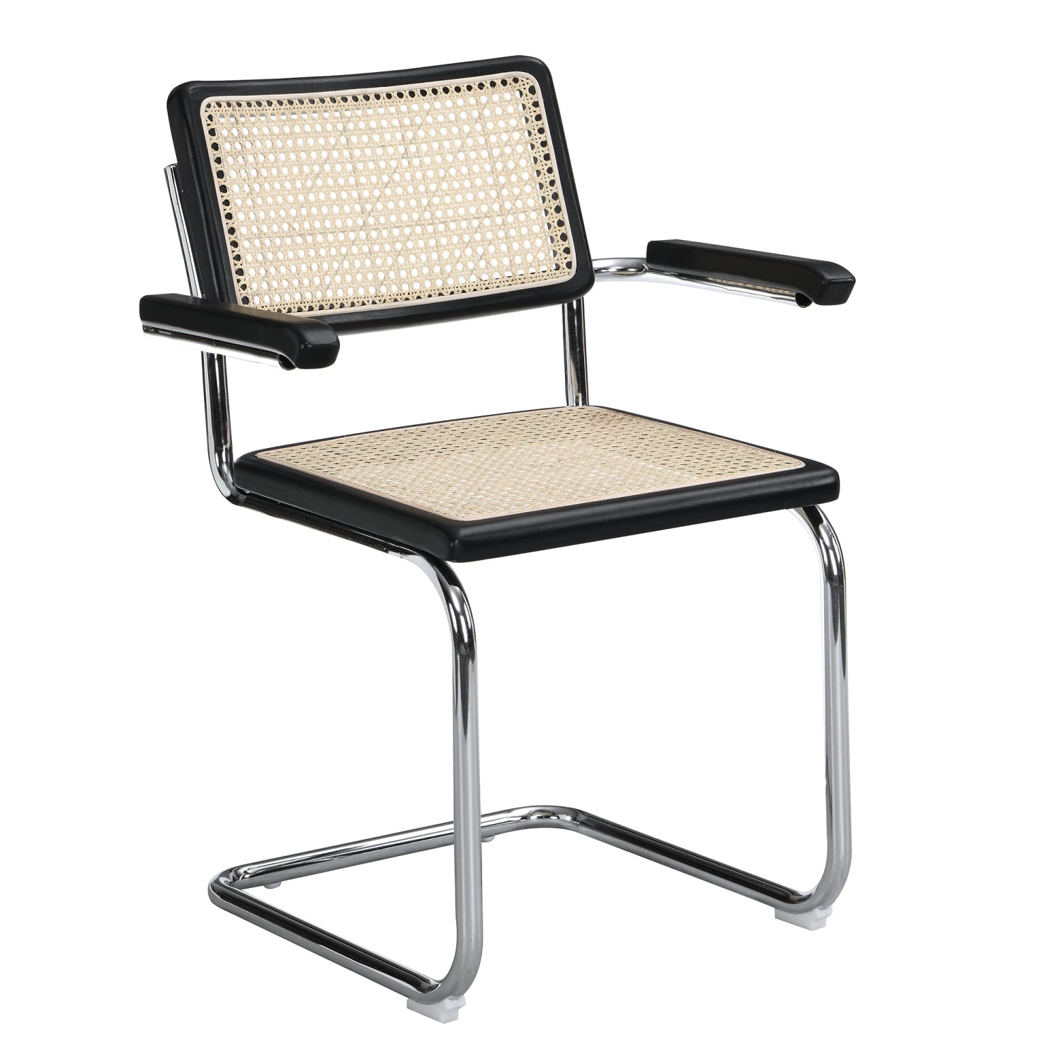 Rayna Pair Of 2 Solid Beech Dining Chairs With Armrests, Natural Cane & Chrome (Black) 4 Rayna Pair Of 2 Solid Beech Dining Chairs With Armrests, Natural Cane & Chrome (Black) - Image 2