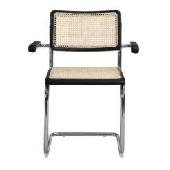 Rayna Pair Of 2 Solid Beech Dining Chairs With Armrests, Natural Cane & Chrome (Black) 16 Rayna Pair Of 2 Solid Beech Dining Chairs With Armrests, Natural Cane & Chrome (Black) -FINZ Furniture Shop XN 2056 BLACK 2P 3