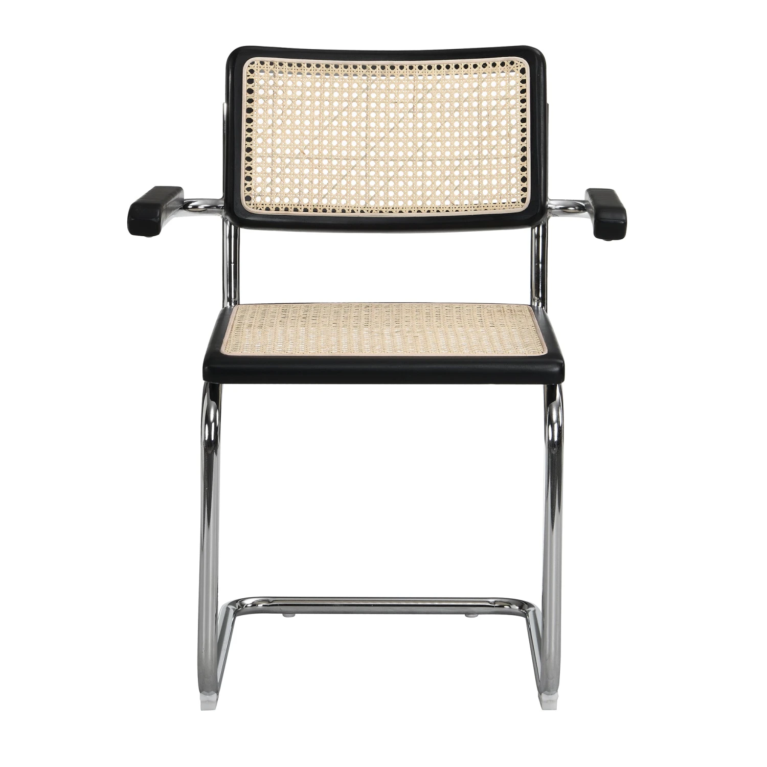 Rayna Pair Of 2 Solid Beech Dining Chairs With Armrests, Natural Cane & Chrome (Black) 6 Rayna Pair Of 2 Solid Beech Dining Chairs With Armrests, Natural Cane & Chrome (Black) - Image 4