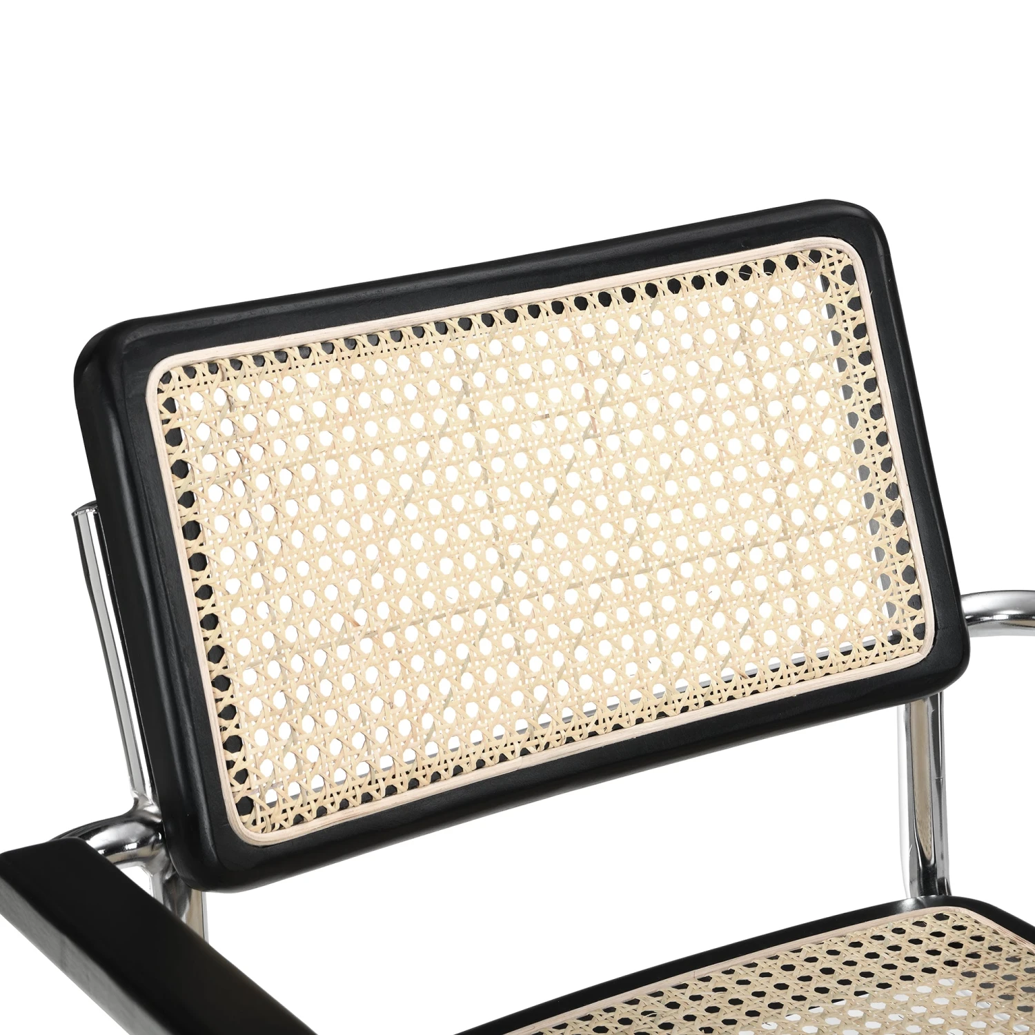 Rayna Pair Of 2 Solid Beech Dining Chairs With Armrests, Natural Cane & Chrome (Black) 9 Rayna Pair Of 2 Solid Beech Dining Chairs With Armrests, Natural Cane & Chrome (Black) - Image 7