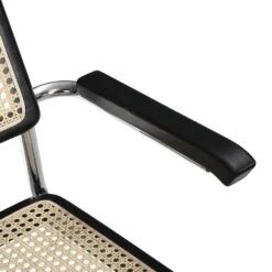 Rayna Pair Of 2 Solid Beech Dining Chairs With Armrests, Natural Cane & Chrome (Black) 20 Rayna Pair Of 2 Solid Beech Dining Chairs With Armrests, Natural Cane & Chrome (Black) -FINZ Furniture Shop XN 2056 BLACK 2P detail2