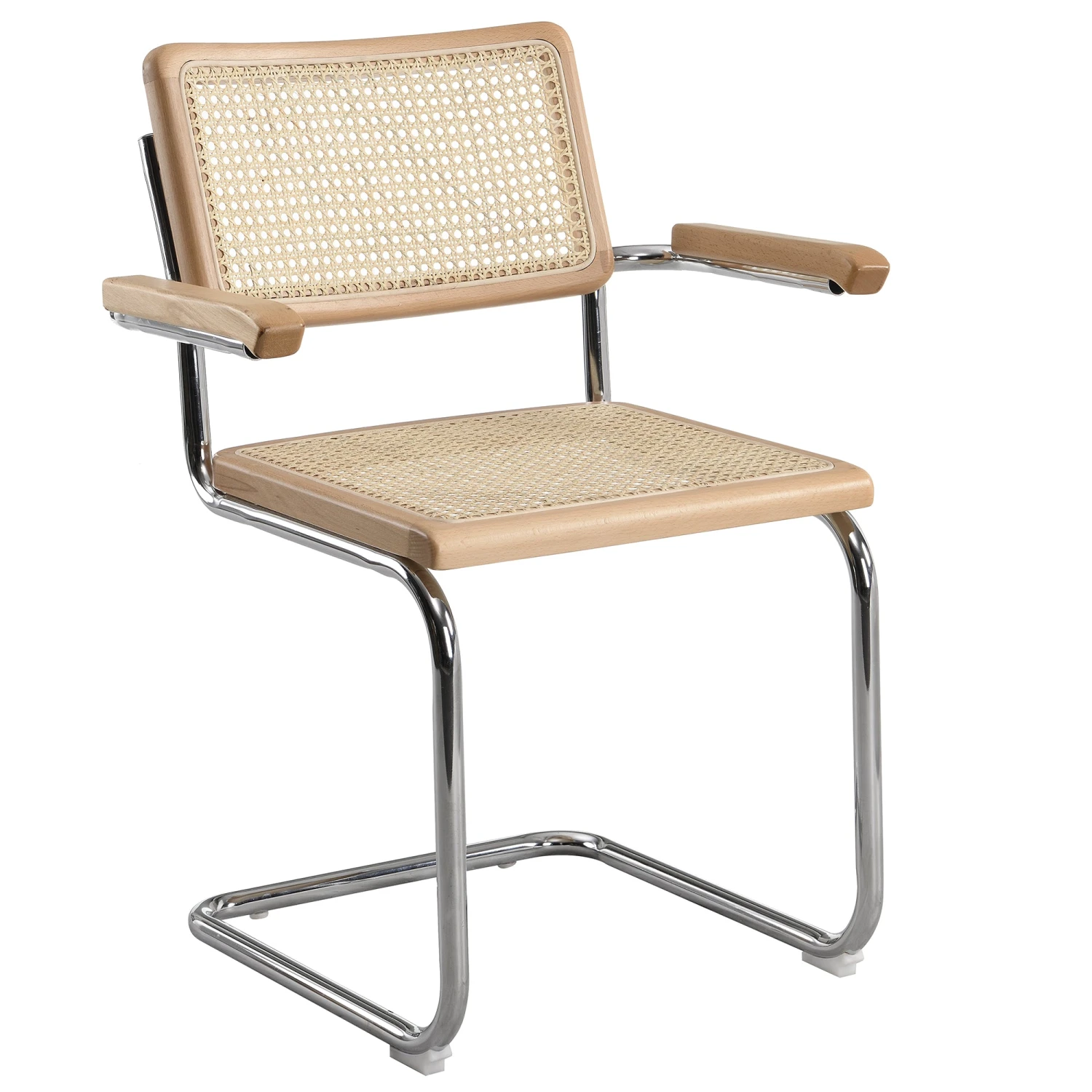 Rayna Pair Of 2 Solid Beech Dining Chairs With Armrests, Natural Cane & Chrome (Natural) 4 Rayna Pair Of 2 Solid Beech Dining Chairs With Armrests, Natural Cane & Chrome (Natural) - Image 2