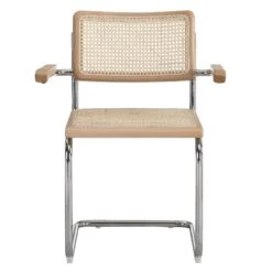 Rayna Pair Of 2 Solid Beech Dining Chairs With Armrests, Natural Cane & Chrome (Natural) 14 Rayna Pair Of 2 Solid Beech Dining Chairs With Armrests, Natural Cane & Chrome (Natural) -FINZ Furniture Shop XN 2056 NAT 2P 3