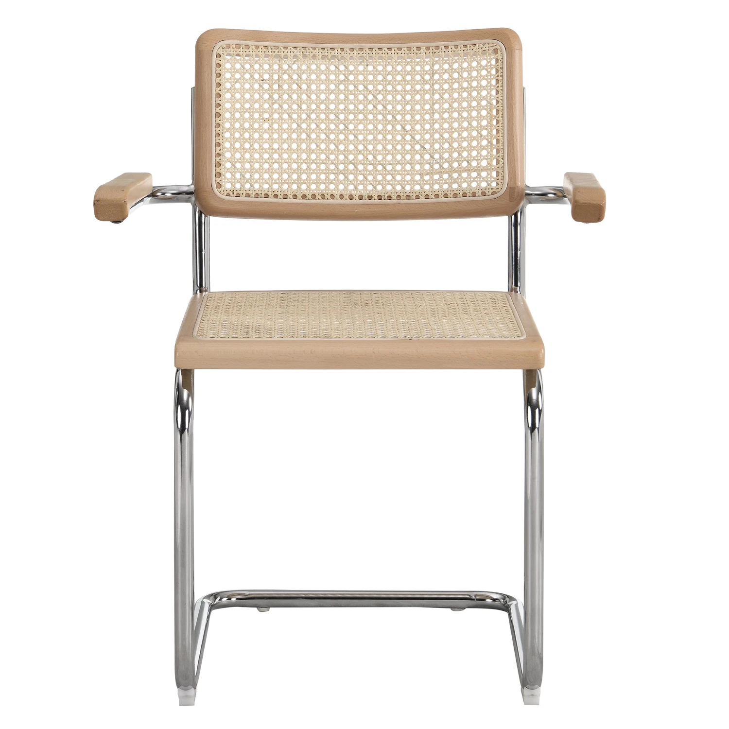 Rayna Pair Of 2 Solid Beech Dining Chairs With Armrests, Natural Cane & Chrome (Natural) 6 Rayna Pair Of 2 Solid Beech Dining Chairs With Armrests, Natural Cane & Chrome (Natural) - Image 4