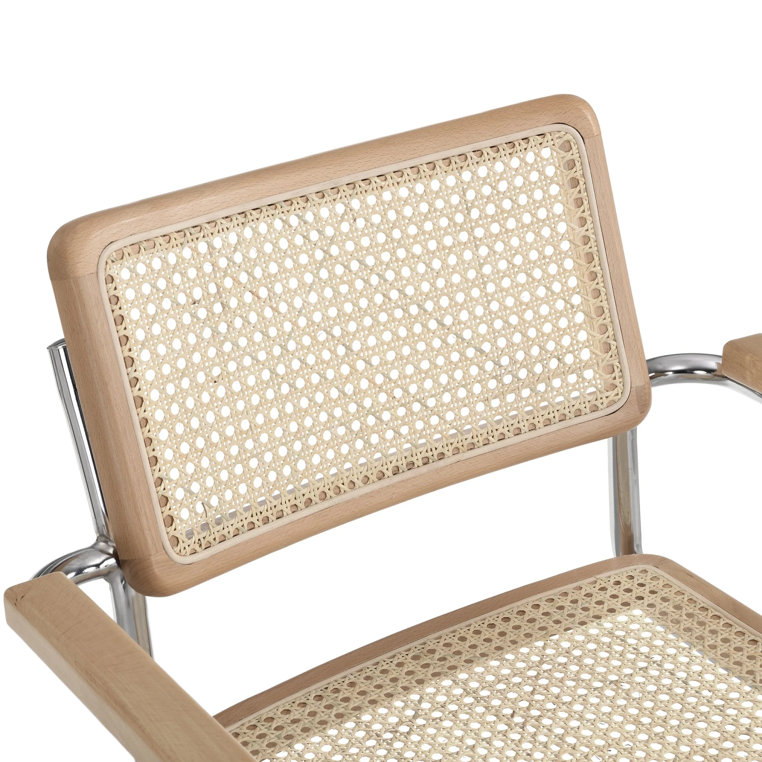 Rayna Pair Of 2 Solid Beech Dining Chairs With Armrests, Natural Cane & Chrome (Natural) 9 Rayna Pair Of 2 Solid Beech Dining Chairs With Armrests, Natural Cane & Chrome (Natural) - Image 7