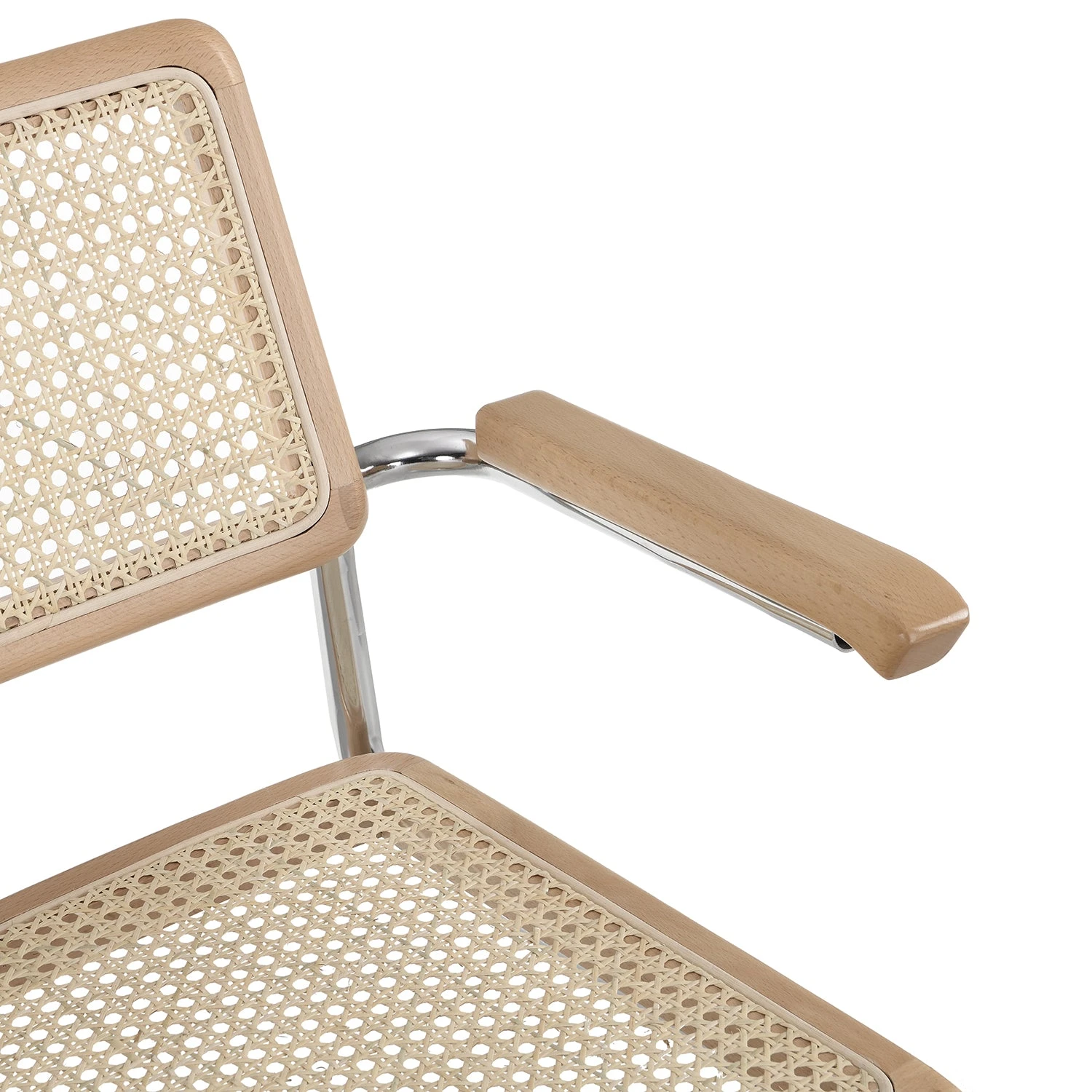 Rayna Pair Of 2 Solid Beech Dining Chairs With Armrests, Natural Cane & Chrome (Natural) 10 Rayna Pair Of 2 Solid Beech Dining Chairs With Armrests, Natural Cane & Chrome (Natural) - Image 8