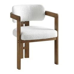Stanford Curved Oak Frame Upholstered Chair, White Boucle Light Walnut Frame 22 Stanford Curved Oak Frame Upholstered Chair, White Boucle Light Walnut Frame -FINZ Furniture Shop XNDCH 727 WHITE BOUCLE WB2