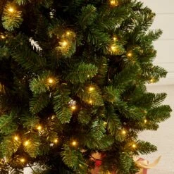 Pre-lit Artificial Green Spruce Christmas Tree With Warm White LED Lights (5ft To 8ft) -FINZ Furniture Shop XSMR 03 GRNWLED detail1