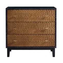 Bianca Chip Carved 3 Drawer Chest, Antique Bronze & Black -FINZ Furniture Shop XXCOD 008 GOLD BLACK WB1
