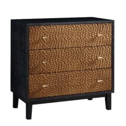 Bianca Chip Carved 3 Drawer Chest, Antique Bronze & Black -FINZ Furniture Shop XXCOD 008 GOLD BLACK WB2