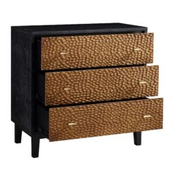 Bianca Chip Carved 3 Drawer Chest, Antique Bronze & Black -FINZ Furniture Shop XXCOD 008 GOLD BLACK WB3