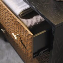 Bianca Chip Carved 3 Drawer Chest, Antique Bronze & Black -FINZ Furniture Shop XXCOD 008 GOLD BLACK scene2