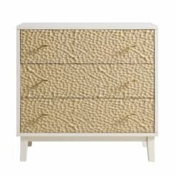 Bianca Chip Carved 3 Drawer Chest, Sand Beige & Ivory -FINZ Furniture Shop XXCOD 008 TAUPE WHITE WB1