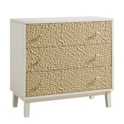 Bianca Chip Carved 3 Drawer Chest, Sand Beige & Ivory -FINZ Furniture Shop XXCOD 008 TAUPE WHITE WB2