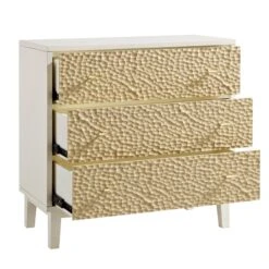 Bianca Chip Carved 3 Drawer Chest, Sand Beige & Ivory -FINZ Furniture Shop XXCOD 008 TAUPE WHITE WB3