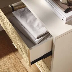 Bianca Chip Carved 3 Drawer Chest, Sand Beige & Ivory -FINZ Furniture Shop XXCOD 008 TAUPE WHITE scene2