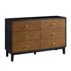 Bianca Chip Carved 6 Drawer Chest, Antique Bronze & Black -FINZ Furniture Shop XXCOD 010 GOLD BLACK WB2