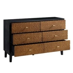 Bianca Chip Carved 6 Drawer Chest, Antique Bronze & Black -FINZ Furniture Shop XXCOD 010 GOLD BLACK WB3