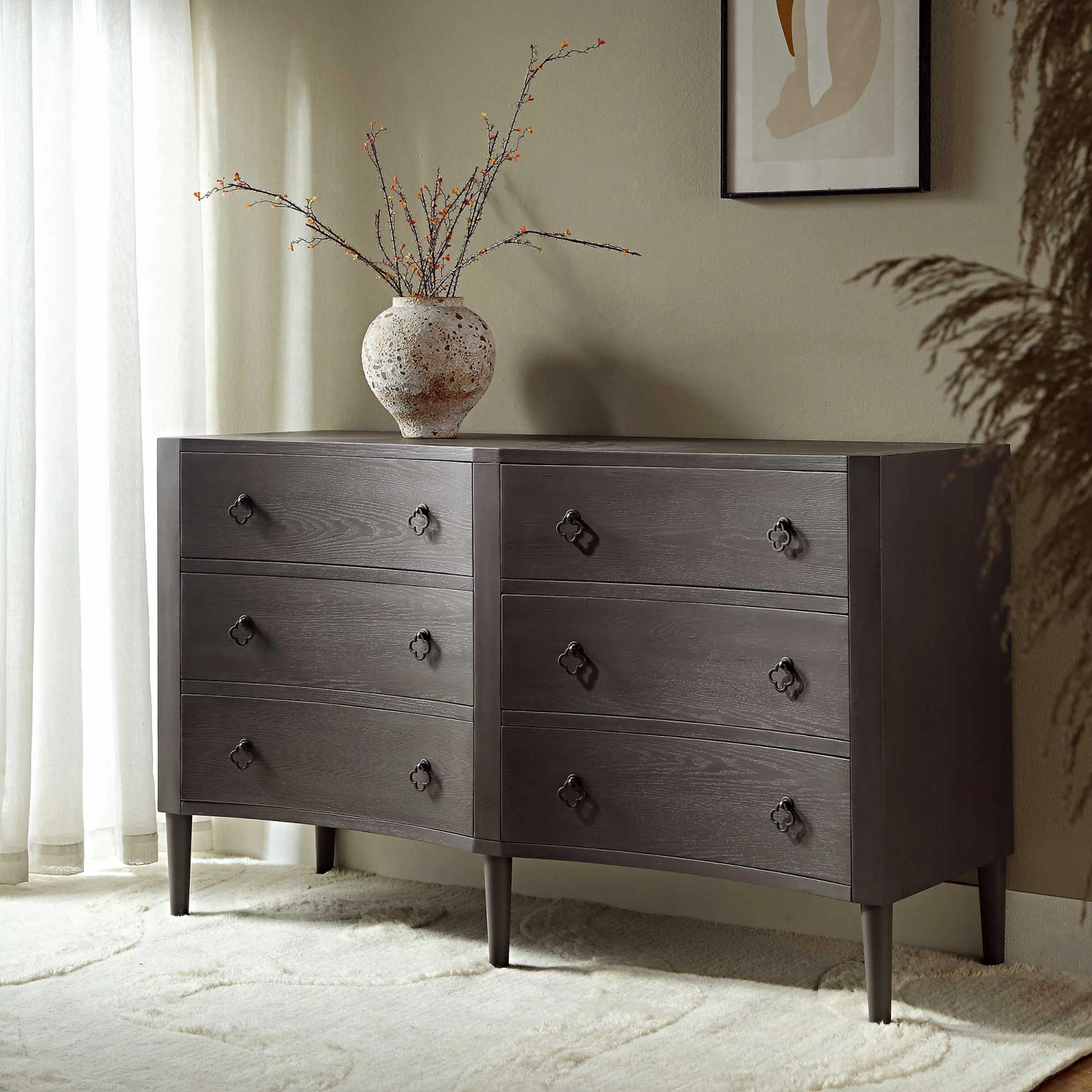 Thalia Concave Double Chest Of Drawers, Silver Oak 3 Thalia Concave Double Chest Of Drawers, Silver Oak