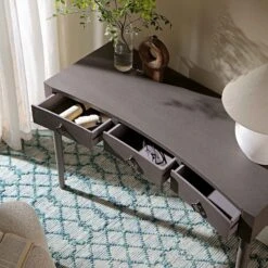 Thalia Concave Dressing Table, Silver Oak -FINZ Furniture Shop XXDSK 022 SILVEROAK scene2