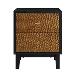 Bianca Chip Carved Bedside Table, Antique Bronze & Black -FINZ Furniture Shop XXNS 007 GOLD BLACK WB1