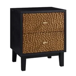 Bianca Chip Carved Bedside Table, Antique Bronze & Black -FINZ Furniture Shop XXNS 007 GOLD BLACK WB2