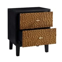 Bianca Chip Carved Bedside Table, Antique Bronze & Black -FINZ Furniture Shop XXNS 007 GOLD BLACK WB3