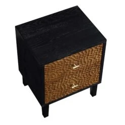Bianca Chip Carved Bedside Table, Antique Bronze & Black -FINZ Furniture Shop XXNS 007 GOLD BLACK WB4