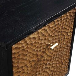 Bianca Chip Carved Bedside Table, Antique Bronze & Black -FINZ Furniture Shop XXNS 007 GOLD BLACK detail1