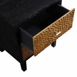 Bianca Chip Carved Bedside Table, Antique Bronze & Black -FINZ Furniture Shop XXNS 007 GOLD BLACK detail2